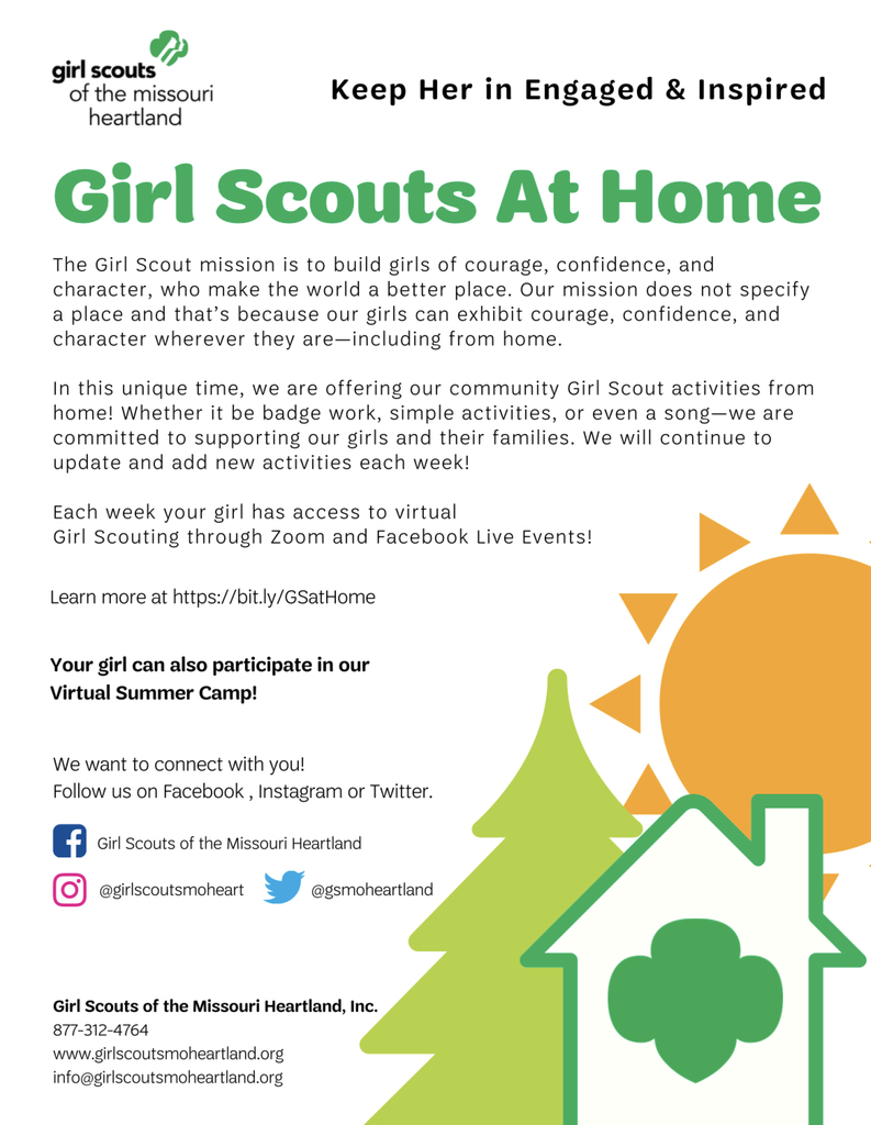 Girl Scout options for at home activities.